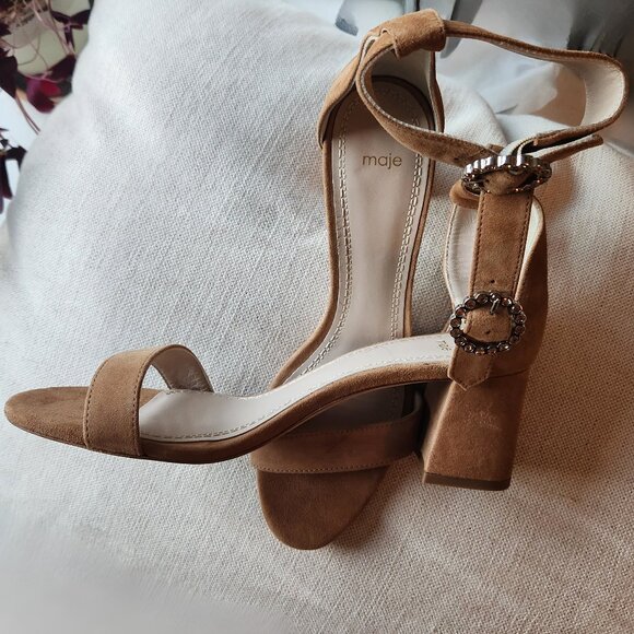 NEW Maje Faria Camel Suede Jewel-Buckle Sandals - EU 41(US 10) - Picture 1 of 13